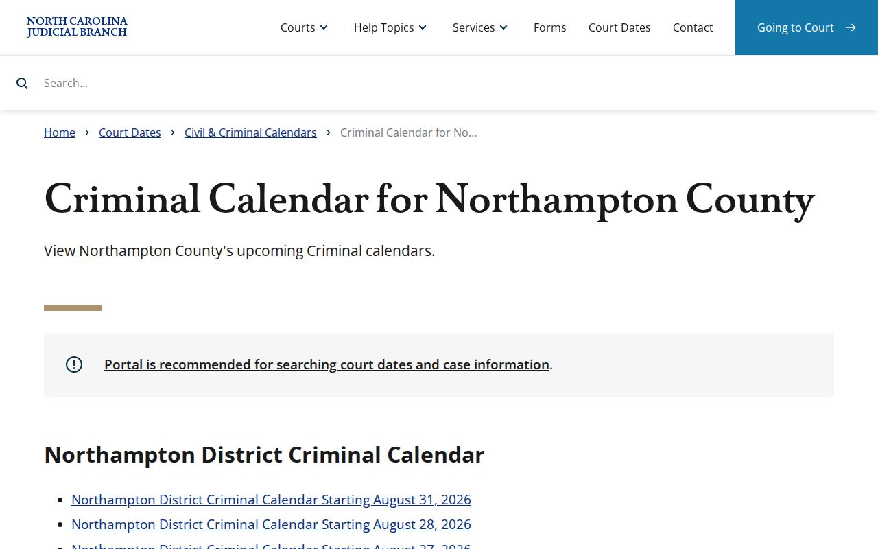 Northampton County court schedule criminal calendar source