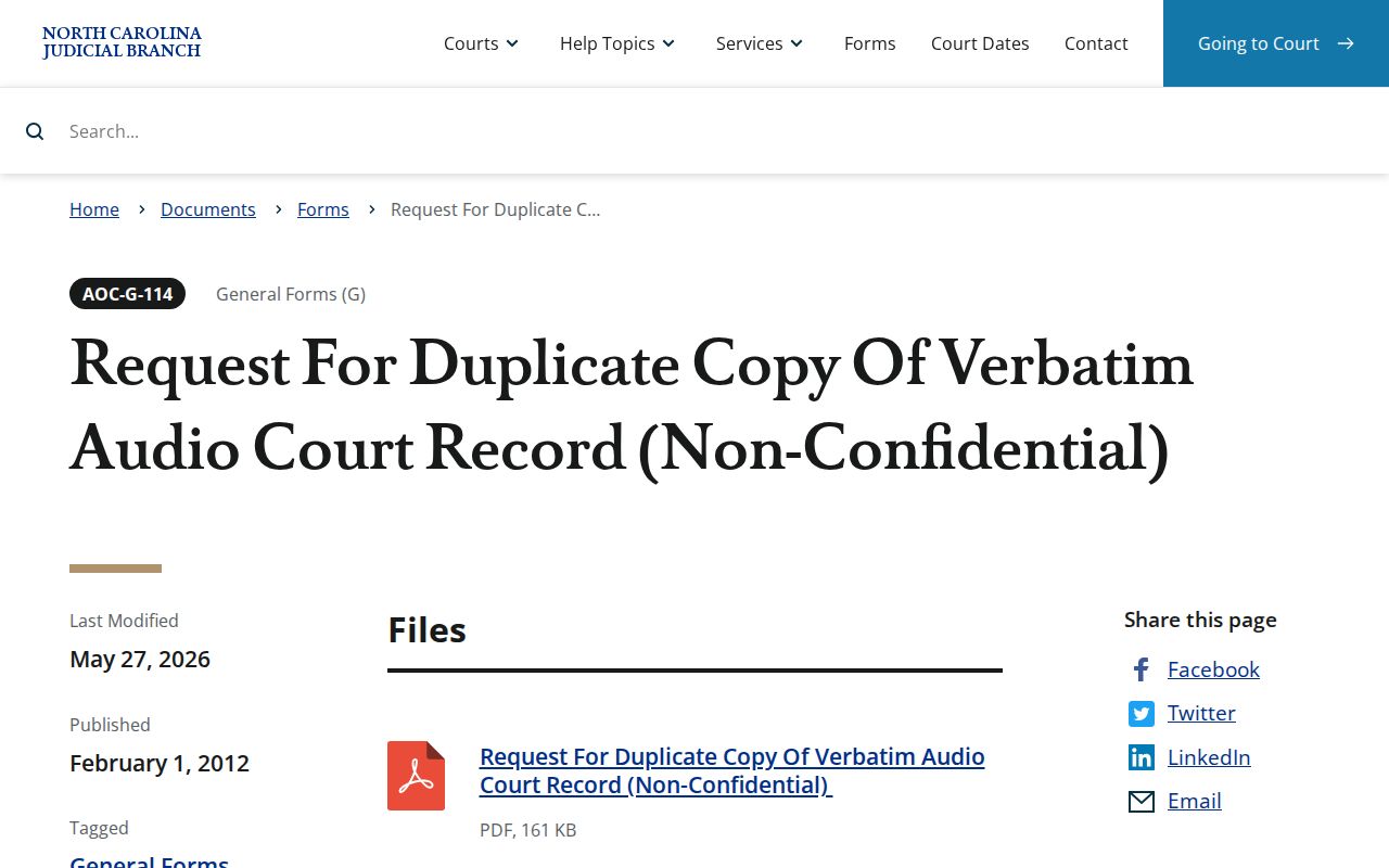 Northampton County court records AOC G 114 audio request form