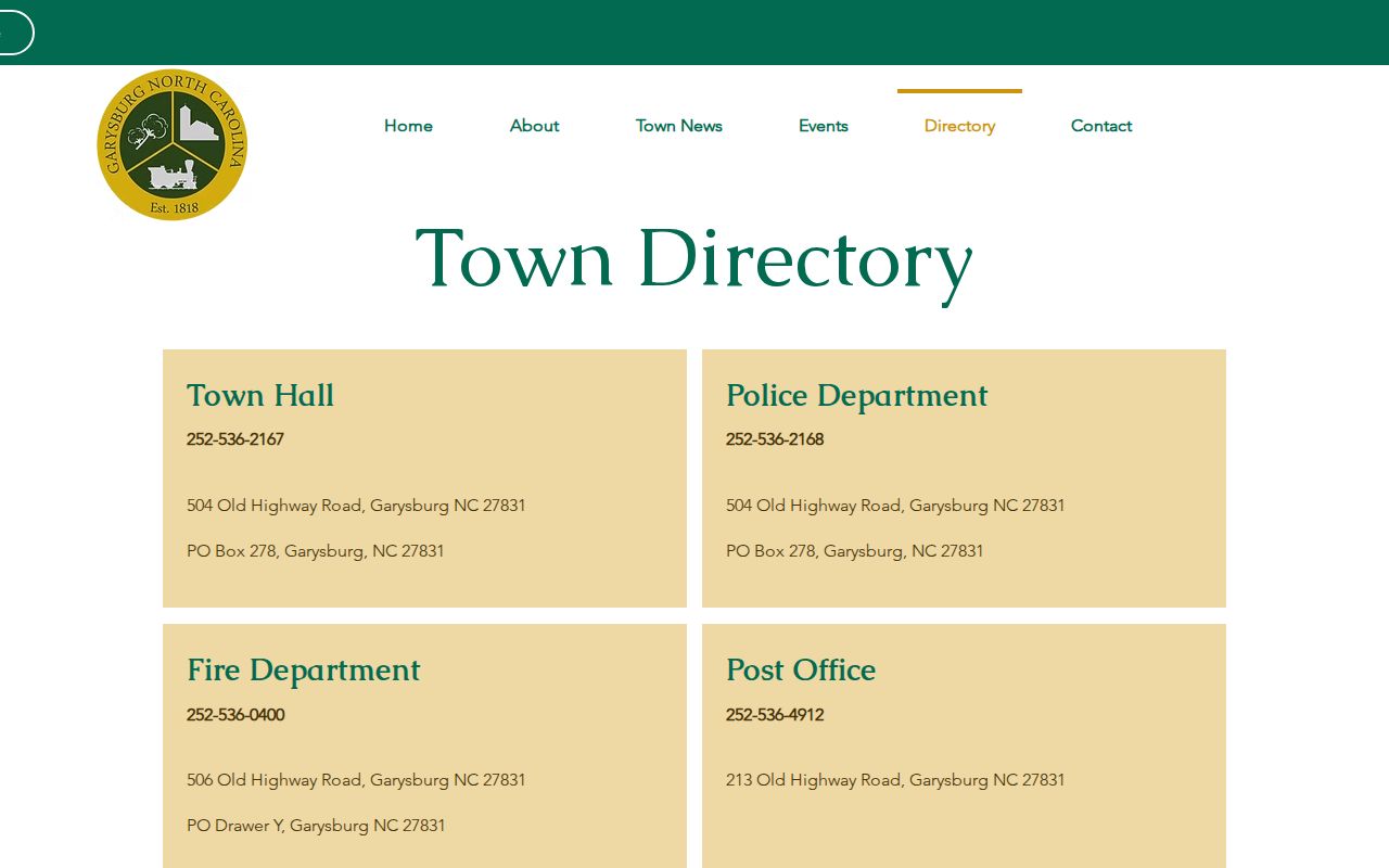 Garysburg court records distinction shown by the town contact directory