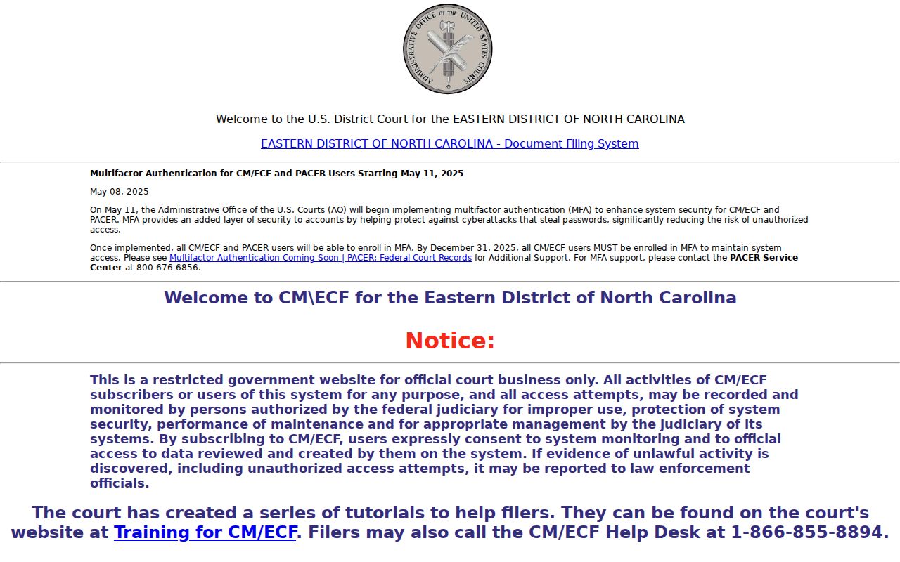 Garysburg court records distinction from Eastern District CM ECF