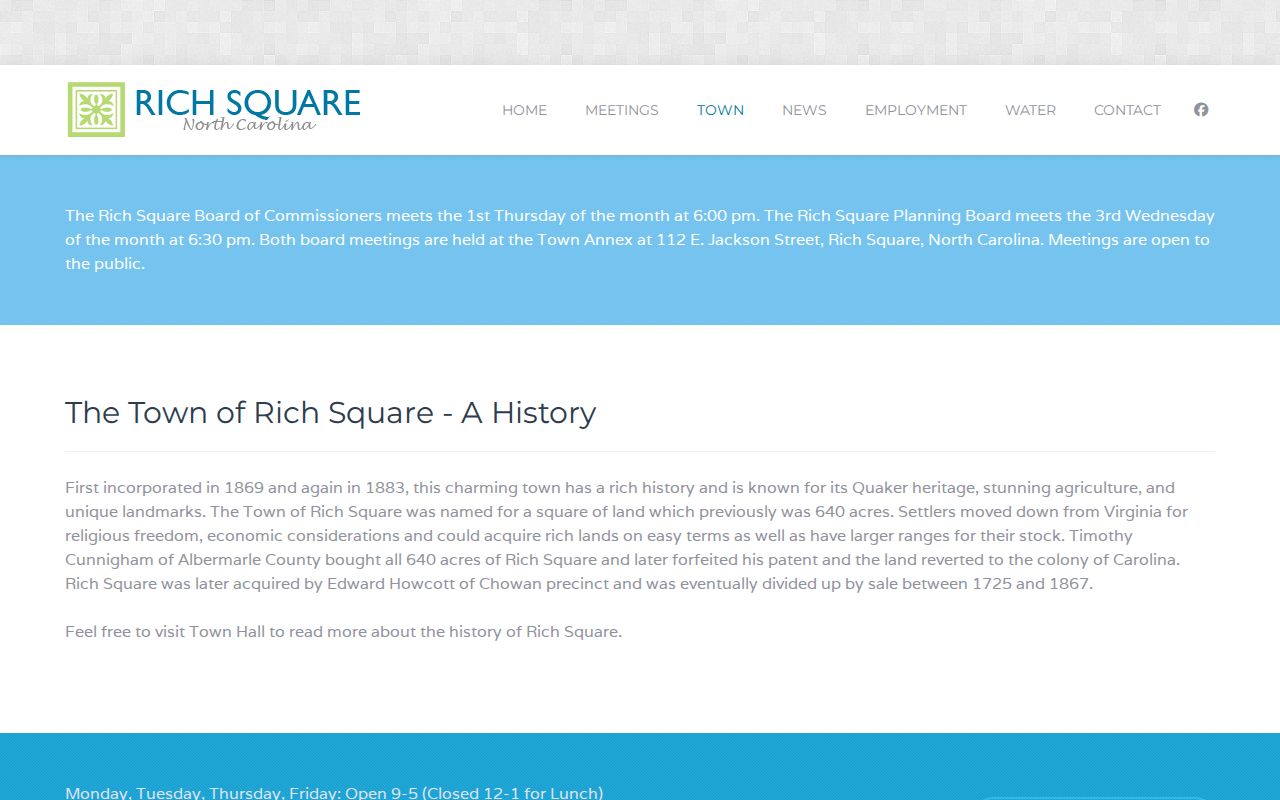 Rich Square court records town-history context from the official Rich Square history