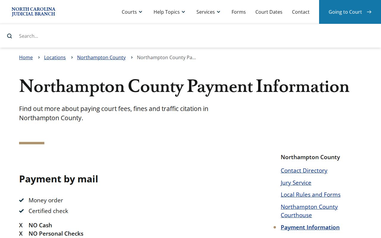 Northampton County traffic court records cashier office and payment by mail information